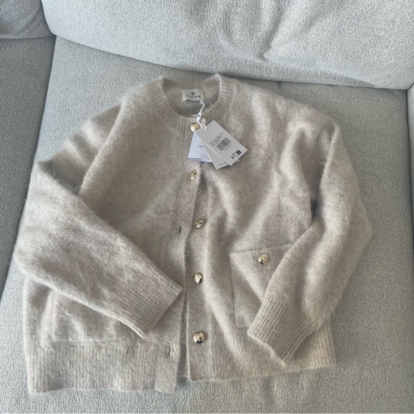 NWT Anine Bing Bobbie Cardigan in Light Oat Size Small Neutral Alpaca Sweater - Picture 10 of 10